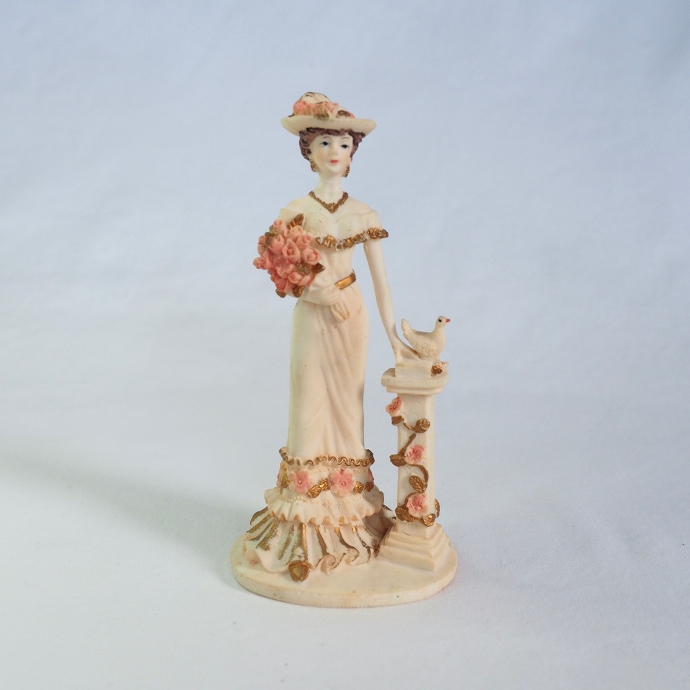 Vintage Lady in Hate with Flowers & Dove Figurine